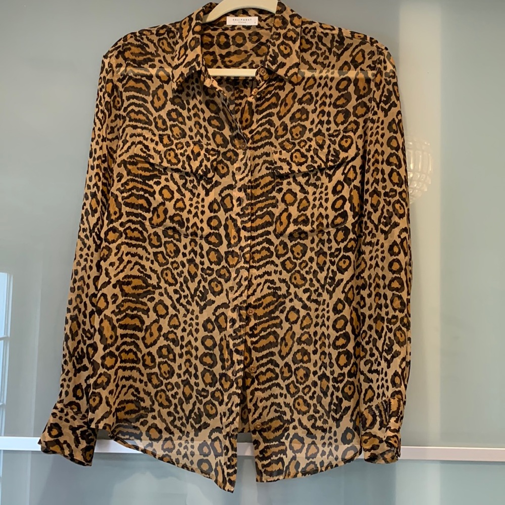 Equipment Leopard Print Long Sleeved Blouse with Pockets size S